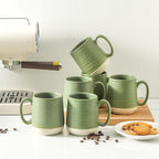 HASENSE Coffee Mugs, 15oz Ceramic Coffee Mugs Set of 6, Large Coffee Cups with Handle for Cocoa, Latte, Tea and Hot Chocolate, Coffee Mugs for Men and Women, Microwave and Dishwasher Safe, Green
