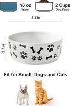 UBEE Ceramic Dog Bowl Set of 2, 5.5 inch Dog Food Bowl Dish with Bone Paw Pattern, Pet Food Water Dish Feeding Plates for Small Dogs, Puppy and Cat, White