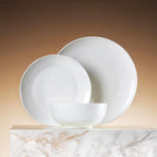 KINGSTONE 12-Piece Bone China Dinnerware Set for 4, Lightweight Porcelain Round Plates and Bowls Set, Durable Scratch Resistant Ceramic Dinner Set, Microwave & Dishwasher Safe, Ivory White