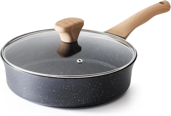 Nonstick Deep Frying Pan with Lid, 3.5 QT Swiss Granite Coating Sauté Pan, 10 Inch Healthy Non Stick Skillet Cooking Pan with Stay Cool Handles, PFOA Free, Induction Ready.