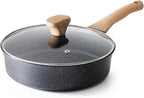 Nonstick Deep Frying Pan with Lid, 3.5 QT Swiss Granite Coating Sauté Pan, 10 Inch Healthy Non Stick Skillet Cooking Pan with Stay Cool Handles, PFOA Free, Induction Ready.