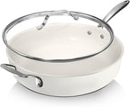 GOTHAM STEEL 5.5 Qt Saute Pan with Lid - Nonstick Deep Frying Pan, 100% PFOA Free Ceramic, Dishwasher Safe, Cream White