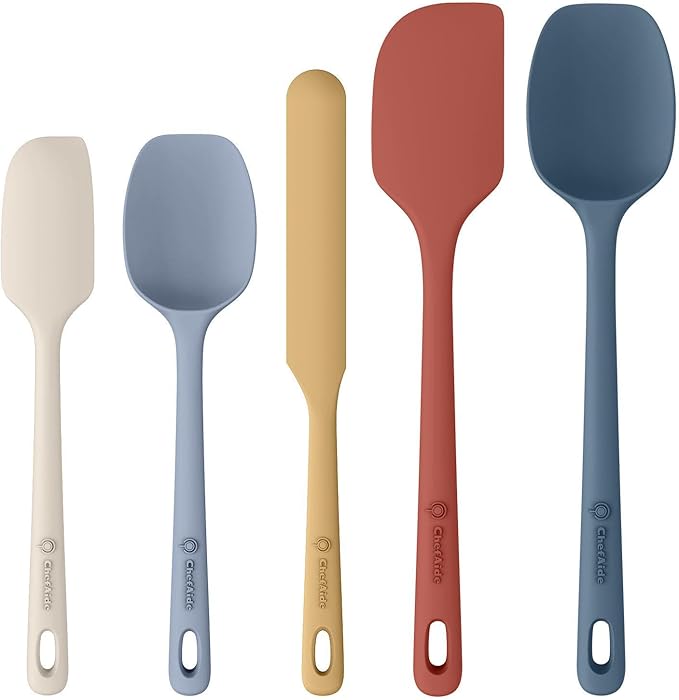 5 Pieces Silicone Spatula Set, Food Grade Rubber Spatula, Upgrade Strong Handle with Ergonomic Grip, Heat Resistant Up to 600°F for Nonstick Cookware, Cooking