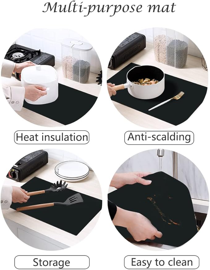 emolife Heat Resistant Mat for Air Fryer Site on, Thick Silicone Mats for Kitchen Counter, Countertop Protector, No-slip (Black)
