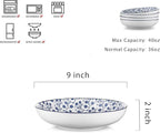 Selamica Porcelain 40oz Large Serving Bowls 9 inch Big Pasta Bowls Set of 4 for Eating, Microwave and Oven Safe, Vintage Blue