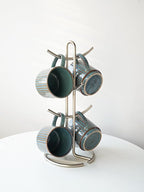 Bosmarlin Stackable Ceramic Coffee Mug Set of 4, 16 Oz, Coffee Cups, Microwave Safe, Unique Reactive Glaze (Teal, 16 Oz)