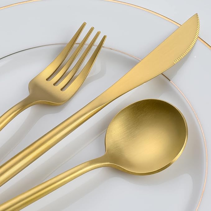 Matte Gold Silverware Set, OGORI 30-Piece Food Grade Stainless Steel Gold Flatware Set, Kitchen Utensil Set Service for 6, Tableware Cutlery Set for Home and Restaurant, Dishwasher Safe - Gift Box