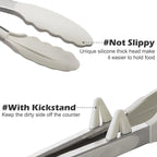 Kitchen Tongs, 9 Inch Tongs for Cooking with Silicone Tips, Food Grade Small Silicone Tongs, Mini Serving Tongs for Nonstick Pans, BBQ, Salad, Set of 3, White