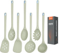 Large Silicone Utensils Set of 7 for Cooking,No Scratch for Nonstick Cookware,Pasta Server,Spaghetti Spoon,Slotted Spoon&Spatula,Solid Spoon&Spatula,Skimmer,Soup Ladle BPA Free Heat Resistant (Green)