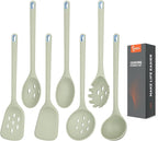 Large Silicone Utensils Set of 7 for Cooking,No Scratch for Nonstick Cookware,Pasta Server,Spaghetti Spoon,Slotted Spoon&Spatula,Solid Spoon&Spatula,Skimmer,Soup Ladle BPA Free Heat Resistant (Green)