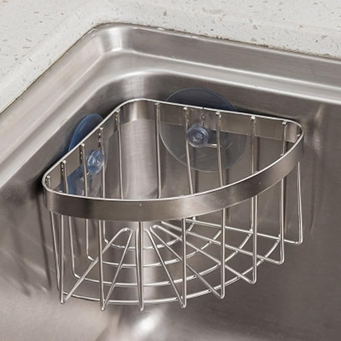 Dish Cloth Hanger+Sponge Holder +corner sink caddy Save Space Triangle 2-in-1 Sink Caddy, No Drilling with 2PCS Suckers(90° RIGHT ANGLE CORNER ONLY)