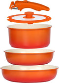 GiPP 5PCS Pots and Pans Set Non Stick, Nonstick Cookware Set Detachable Handle, Ceramic Pots for Cooking Non Stick with Removable Handle, RV Cookware Set for All Stoves, Orange Gradien