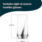 Libbey Black Ribbon Drinking Glasses Set of 8, 16 Oz Sleek Ribbon Accent Drinking Glass Cups, Durable Water Glasses Set for Soft Drinks, Iced Tea