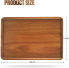 16" x12" Large Solid Acacia Wood Serving Tray Rectangular Wooden Serving Platter Natural Wooden Board for Bar Coffee Party