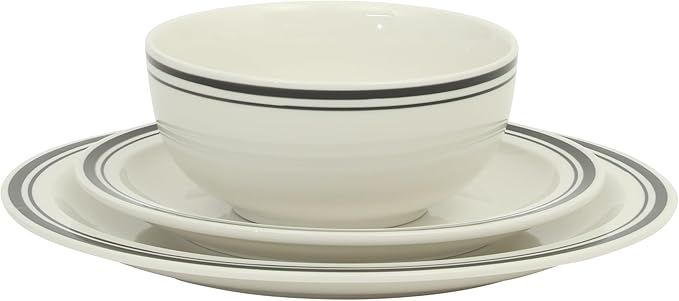 Gibson Home Hometown Diner 12-Piece Porcelain Dinnerware Set, Round Plates and Bowls Set for 4, White with Black Rim, Dishwasher Safe – Dinner Plate, Salad Plate & Cereal Bowl