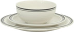 Gibson Home Hometown Diner 12-Piece Porcelain Dinnerware Set, Round Plates and Bowls Set for 4, White with Black Rim, Dishwasher Safe – Dinner Plate, Salad Plate & Cereal Bowl