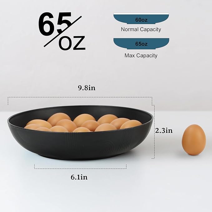 Wrova 10inch Wheat Straw Big Bowls Set of 6 - Large Salad Bowls 65oz set of 6 - Unbreakable Serving Bowls Microwave & Dishwasher Safe for restaurant - Big Plastic Bowls for Cereal,Salad - Black Series