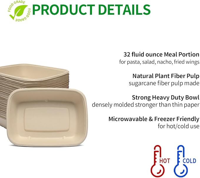 bloomoon 100 Pack 32 oz Large Paper Bowls, Chipo-tle Style Disposable Bowls for Nacho Burrito Taco Salads, Seafood Boil Crawfish Serving Bowls,100 BOWLS ONLY
