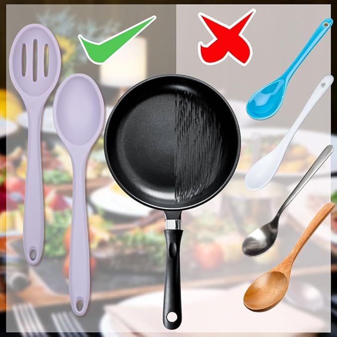 ELANE 8 Pcs Silicone Cooking Spoons Set,Mixing Spoons for Cooking Spoons for Nonstick Cookware Silicone Serving Spoons,Mixing Spoons for Cooking (Purple)