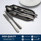 GPY Black Silverware Set with Steak Knives, 36-Piece Stainless Steel Flatware Set Service for 6, Titanium Plated Black Eating Utensils, Modern Mirror Finish Cutlery for Kitchen & Home