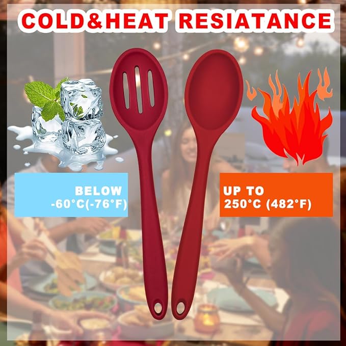 ELANE 8 Pcs Silicone Cooking Spoons Set,Mixing Spoons for Cooking Spoons for Nonstick Cookware Silicone Serving Spoons,Mixing Spoons for Cooking (Red)