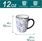 vancasso SELENE Coffee Mugs Set of 6, 12 Oz Porcelain Coffee Cups with Handle, Ceramic Tea Cup for Cappuccino, Latte, Tea, Cocoa, Dishwasher & Microwave Safe Gift Sets, Vintage Blue