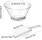 Sawysine 24 Pcs Plastic Clear Serving Bowls with Kitchen Plastic Scoops Salad Serving Bowls Popcorn Scoops Angled Candy Container for Salad Cooking Parties, 210 ml