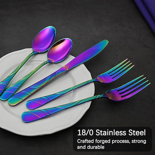 40-Piece Rainbow Silverware Set for 8, 18/0 Frosted & Mirror Finish Stainless Steel Vintage Flatware Set, Modern Cutlery Set for Home Wedding Restaurant Housewarming Party Event Serving For 8