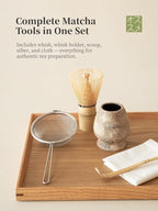 6-pcs Japanese Matcha Whisk Set, Handmade Ceramic Matcha Set with Bowl(Chawan),Bamboo Whisk(Chasen) and Holder, Scoop, Sifter & Tea Towel,Matcha Kit for Ceremony (Stone Vein)