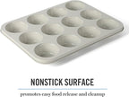 Martha Stewart Gallen 12-Cup Nonstick Carbon Steel Muffin and Cupcake Pan – Cool Grey, Durable Bakeware for Even Baking and Easy Release