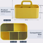 Multiuse Caddy Organizer with Handle, Portable Divided Plastic Tote Bin - Art Craft, Stationary Pen Marker Crayon, Makeup Hair Supplies Storage - Bathroom, Classroom, Dorm, Office, Desk Holder -Yellow