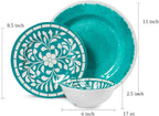 Melamine Dinnerware Sets -12 Piece Plates and Bowls Set for Indoor and Outdoor Use, Lightweight,Teal color,Green