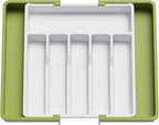 Lifewit Silverware Drawer Organizer, Expandable Utensil Tray for Kitchen, BPA Free Flatware and Cutlery Holder, Adjustable Plastic Storage for Spoons Forks Knives, 13-22 x 15", Green&White