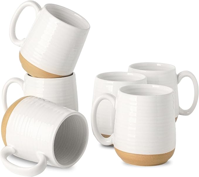 HASENSE Ceramic Coffee Mugs White,15oz Coffee Mugs Set of 6 with Handle, Large Coffee Cups for Latte, Tea, Cocoa and Hot Chocolate,Coffee Mugs for Men and Women, Microwave and Dishwasher Safe, White
