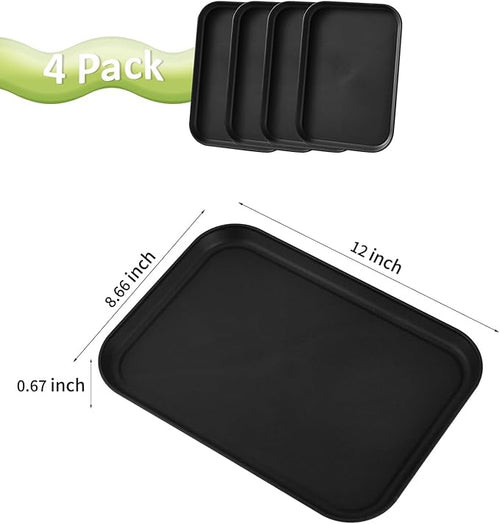 4 Pack Black Plastic Serving Trays for Party Serving Food - Rectangular, 8.66 by 12 in, Heavy Duty Dessert Trays for Food Erving Platters for Party Tray Decor Veggie,Snack