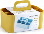 Multiuse Caddy Organizer with Handle, Portable Divided Plastic Tote Bin - Art Craft, Stationary Pen Marker Crayon, Makeup Hair Supplies Storage - Bathroom, Classroom, Dorm, Office, Desk Holder -Yellow
