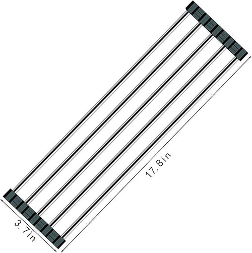 Ahyuan Roll up Dish Drying Rack Over The Sink Kitchen Roll up Sink Drying Rack Portable Dish Drainer Foldable Dish Drying Rack (Black, 17.8''X3.7'')
