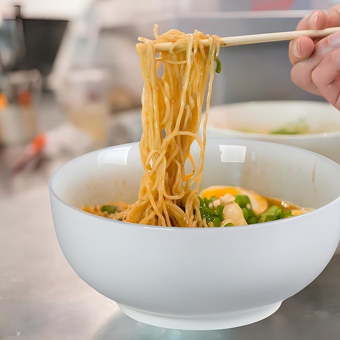 60 oz Large Pho Soup Bowls, Large Ramen Bowls, Off-White Big Ceramic Bowls Set of 3, 8 Inch