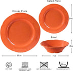 LEHAHA Orange Melamine Dinnerware Set, 12 Piece Kitchen Tableware Plates Bowls Dishes Set, Lightweight Unbreakable Dinnerware Set for 4, Dishwasher Safe and BPA free