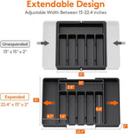 Lifewit Silverware Drawer Organizer, Expandable Utensil Tray for Kitchen, BPA Free Flatware and Cutlery Holder, Adjustable Plastic Storage for Spoons Forks Knives, 13-22 x 15", Black