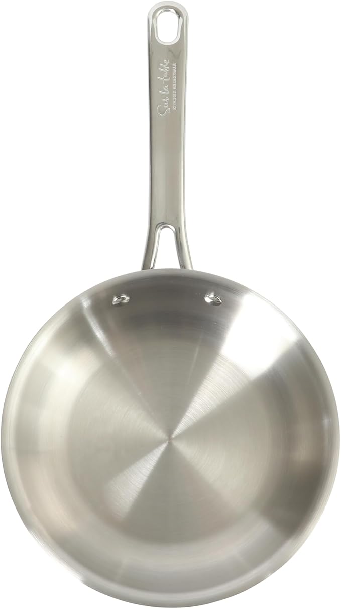 Sur La Table Kitchen Essentials Chef's Deck 8-Inch Stainless Steel Frying Pan – Induction Ready Skillet with Tri-Ply Base, Polished Finish & Hollow Stay-Cool Handle