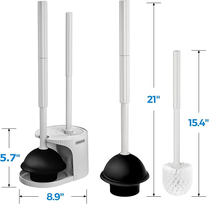 FORASTO 2Pack 2 in 1 Toilet Plunger and Brush Set,Extended Handle Plunger,Toilet Bowl Brush Plunger Set,Bathroom Cleaning Tools,Cleaning Brush,Toilet Brush Plunger Combo,Cream Grey（21inch）