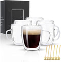 VENVENWEAVS Glass Coffee Mugs Set Of 6, 13.5 OZ Insulated Double Wall Coffee Cups, Perfect for Cappuccino, Latte, Americano, Tea Bag, Beverage,Glass Coffee Cups With Handles