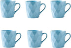 11 Ounce Porcelain Mugs, Set of 6, Tea and Cocoa Mug Set, Blue, Matte