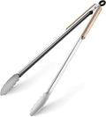 17-Inch Grill Tongs - Locking Metal Tongs with Oak Wood Handles,Stainless Steel Kitchen Tongs for Cooking,Long Tongs for Grilling,BBQ,Serving and Outdoor Barbecue,Heavy Duty,Heat-Resistant and Durable