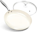 MICHELANGELO 12 Inch Frying Pan with Lid, Large Nonstick Skillet with Ergonomic Handle, Non-Toxic Ceramic Fry Pan, Oven-Safe, White