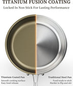 Nonstick Frying Pan Skillet 11inch, 18/10 Stainless Steel Pan, Titanium Pan with Cool Touch Handle, Non Stick Pan, PTFE & PFOA Free, Dishwasher & Oven Safe, Compatible with All Cooktops