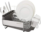 KitchenAid Compact, Space Saving Rust Resistant Dish Rack, with Angled Self Draining Drain Board and Removable Flatware Caddy, 16.06-Inch, Gray