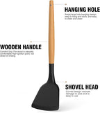 Silicone Cooking Utensils Set - AVGPD Silicone Kitchen Utensils for Cooking Wooden Handles, 446°F Heat Resistant Kitchen Utensil Spatula Sets, Gadgets for Non-Stick Cookware BPA FREE (Black)