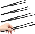 12 Inch & 10 Inch Fine Long Tweezers Tongs Stainless Steel, Black Professional Kitchen Tweezers Tongs for Cooking, BBQ, Plating, Repairing (Pack of 4)